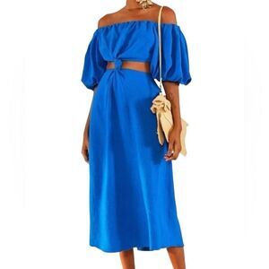 FARM Rio Azure Off-Shoulder Midi Dress